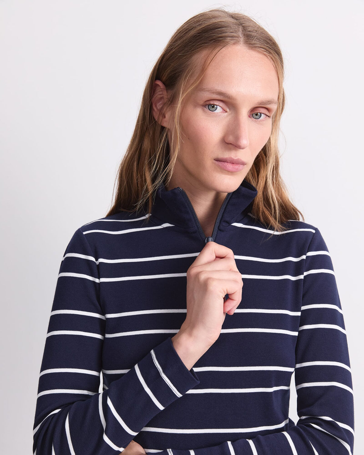 Lucy Stripe Zip Funnel Neck