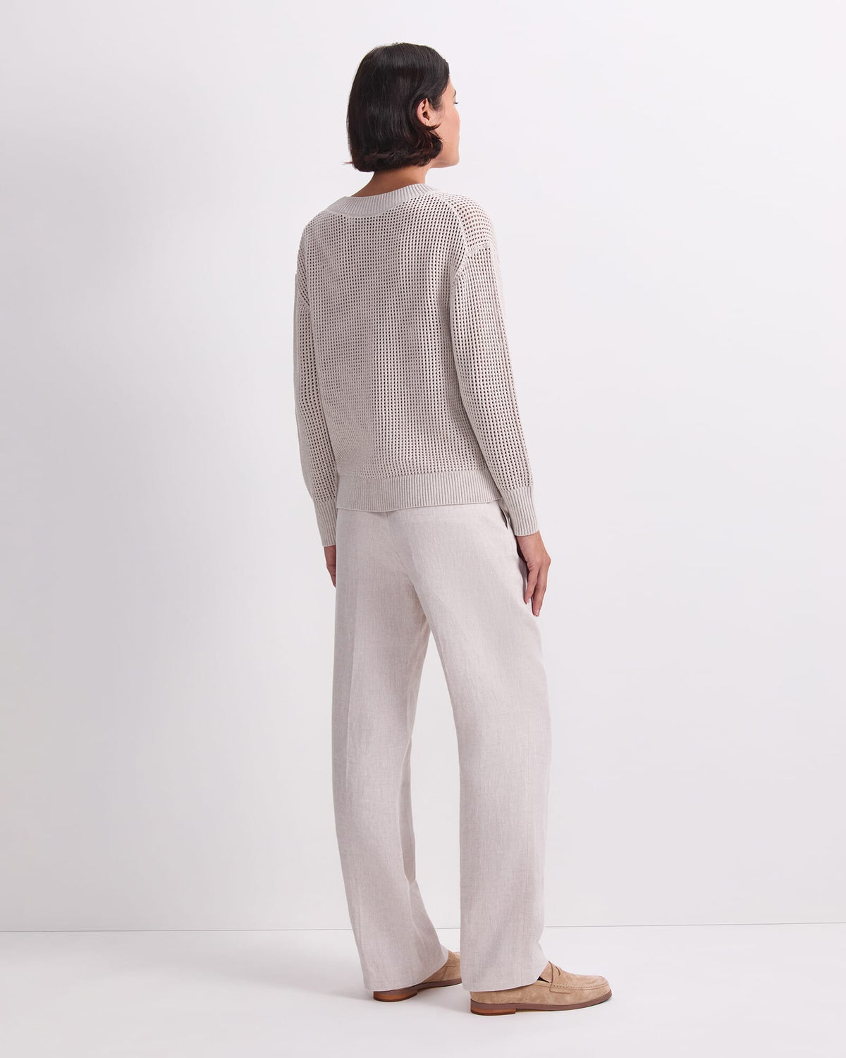 Cotton Crochet V-Neck Knit