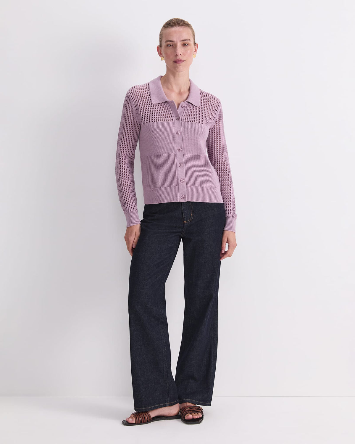Elka Pointelle Shirt Cardigan