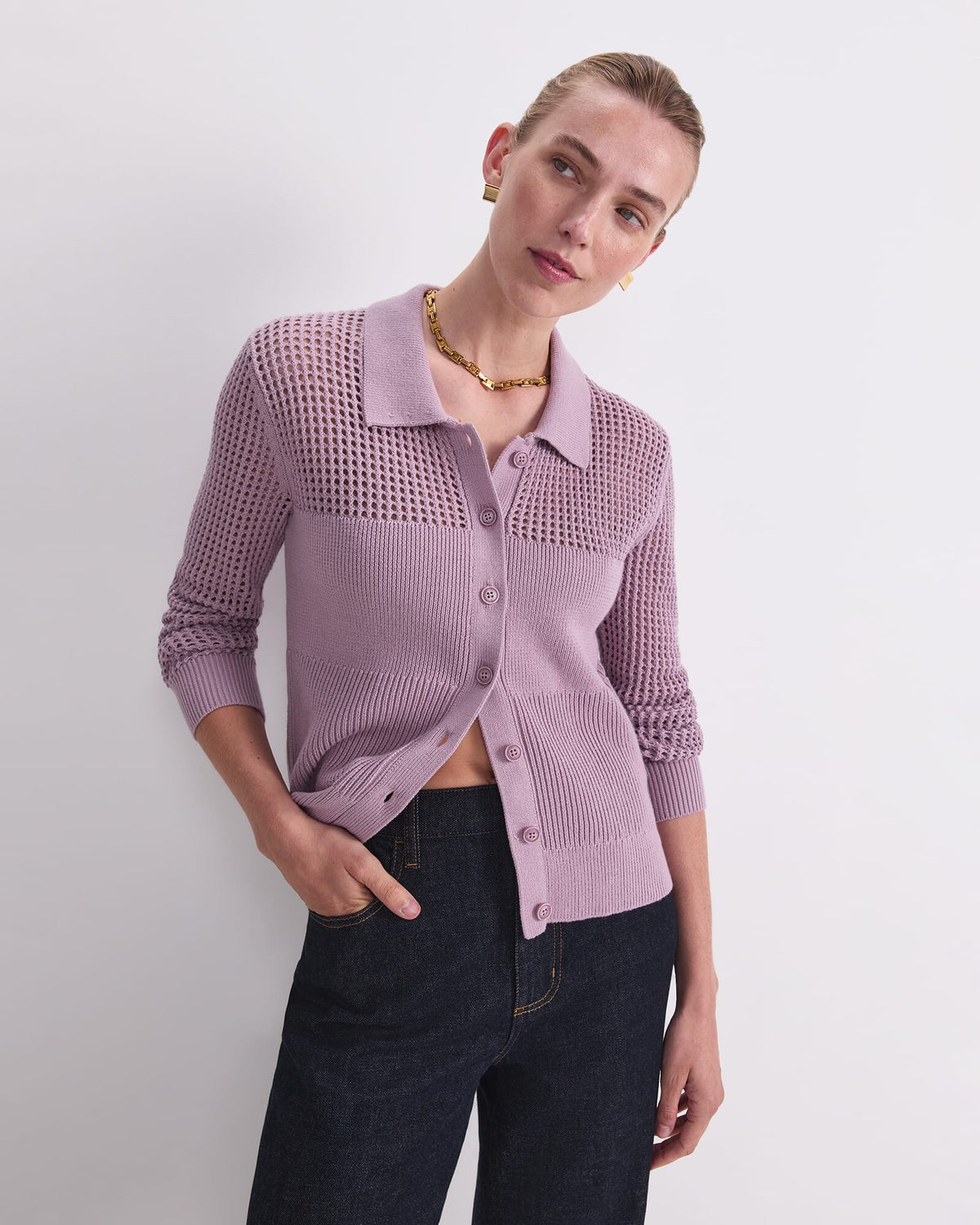 Elka Pointelle Shirt Cardigan
