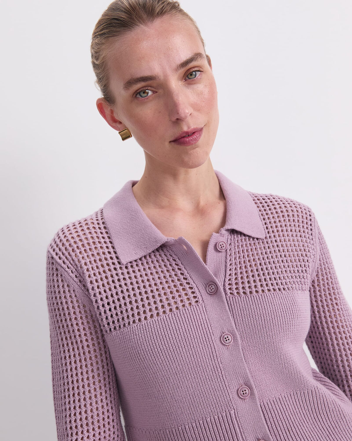 Elka Pointelle Shirt Cardigan
