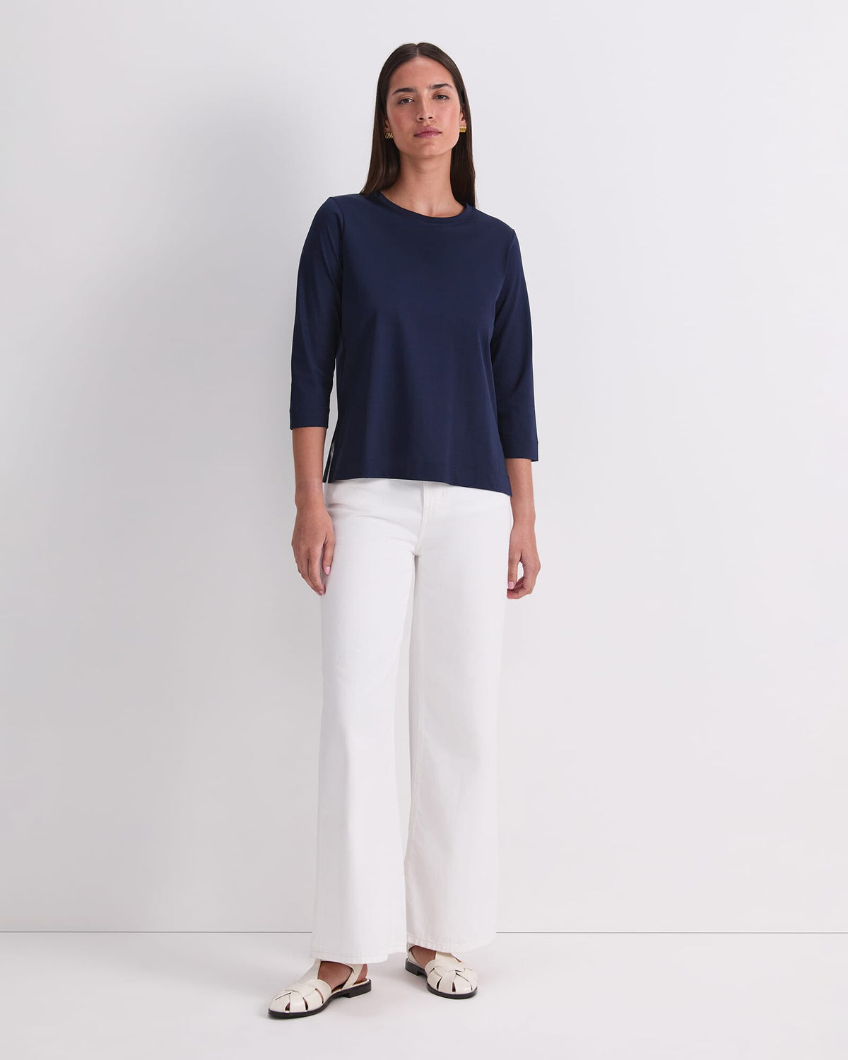 Mercerised Cotton Three Quarter Sleeve Tee