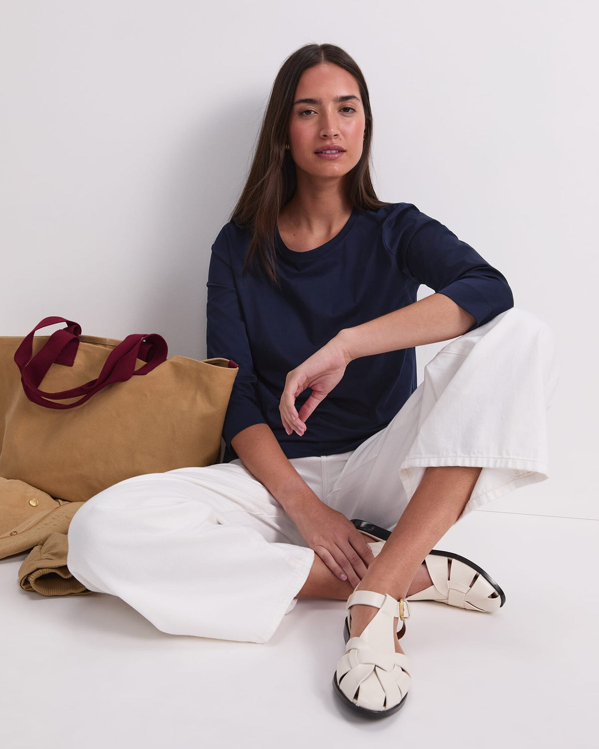 Mercerised Cotton Three Quarter Sleeve Tee