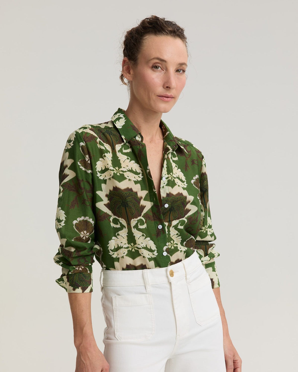 Palm Print Cotton Silk Shirt
