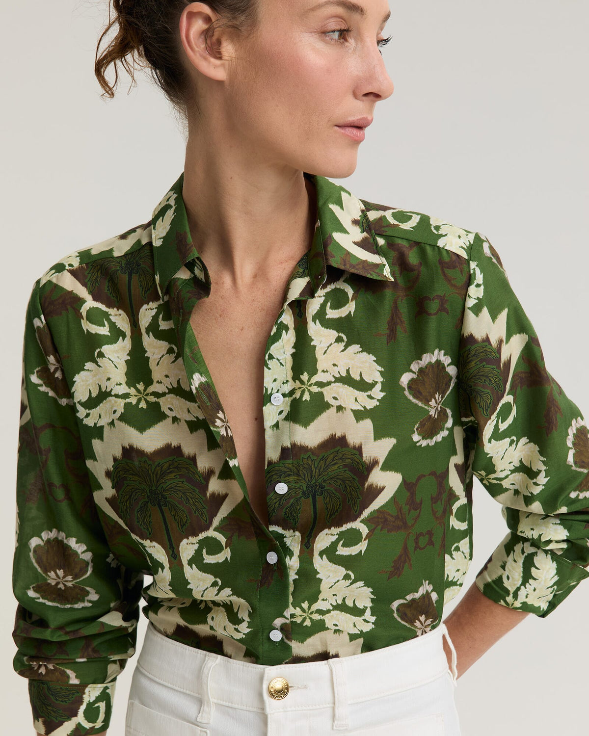 Palm Print Cotton Silk Shirt