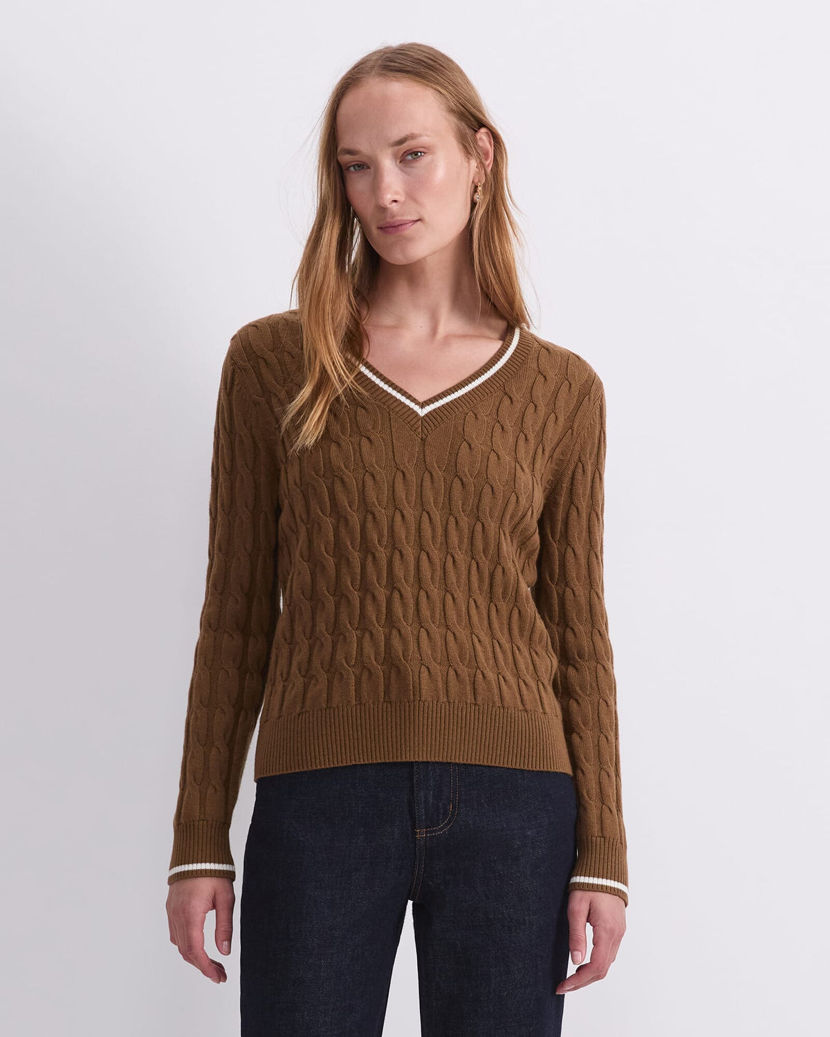 Merino Cable V-Neck Sweater