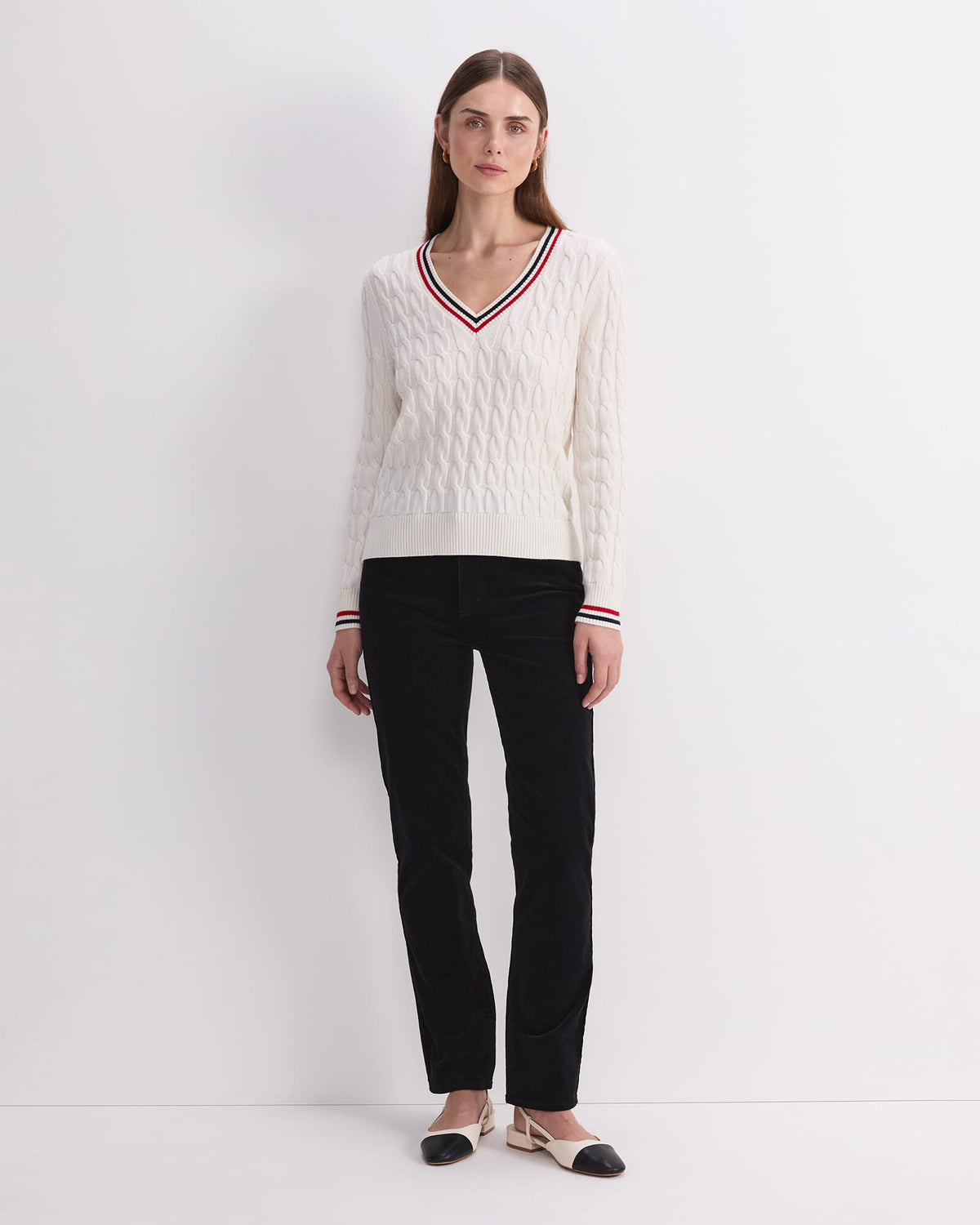 Merino Cable V-Neck Sweater