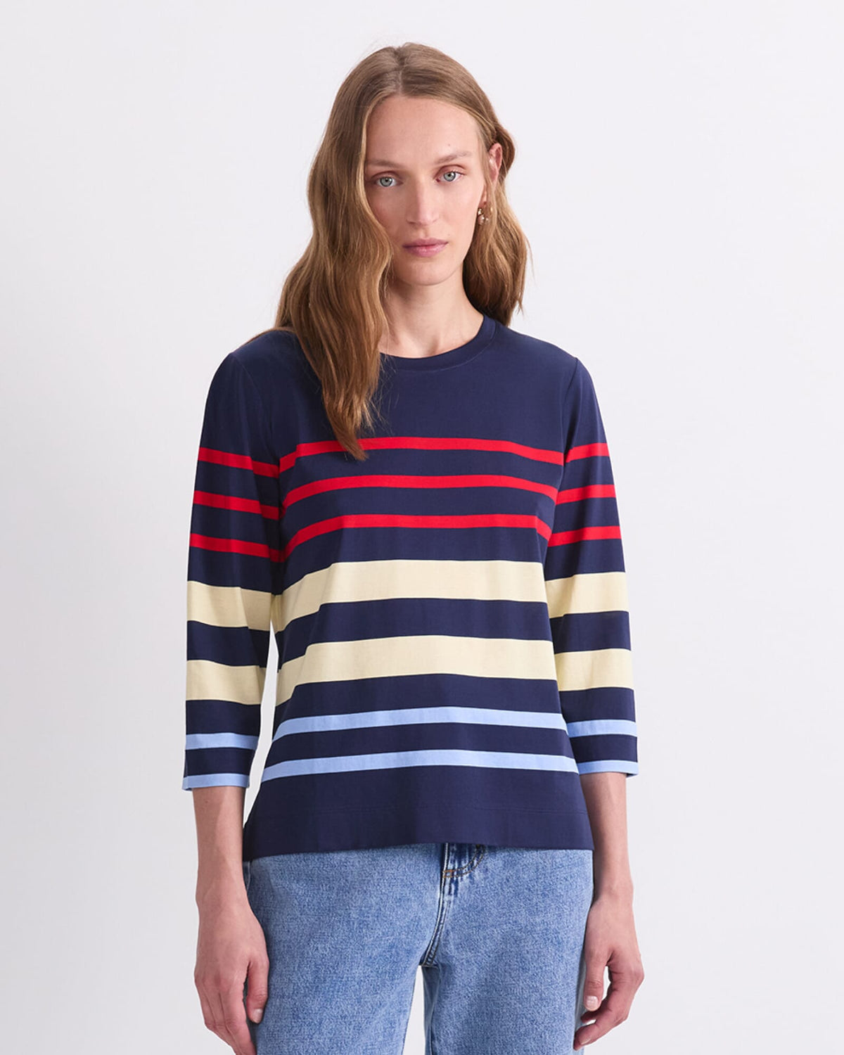 Multi Stripe Half Sleeve Mercerised Tee