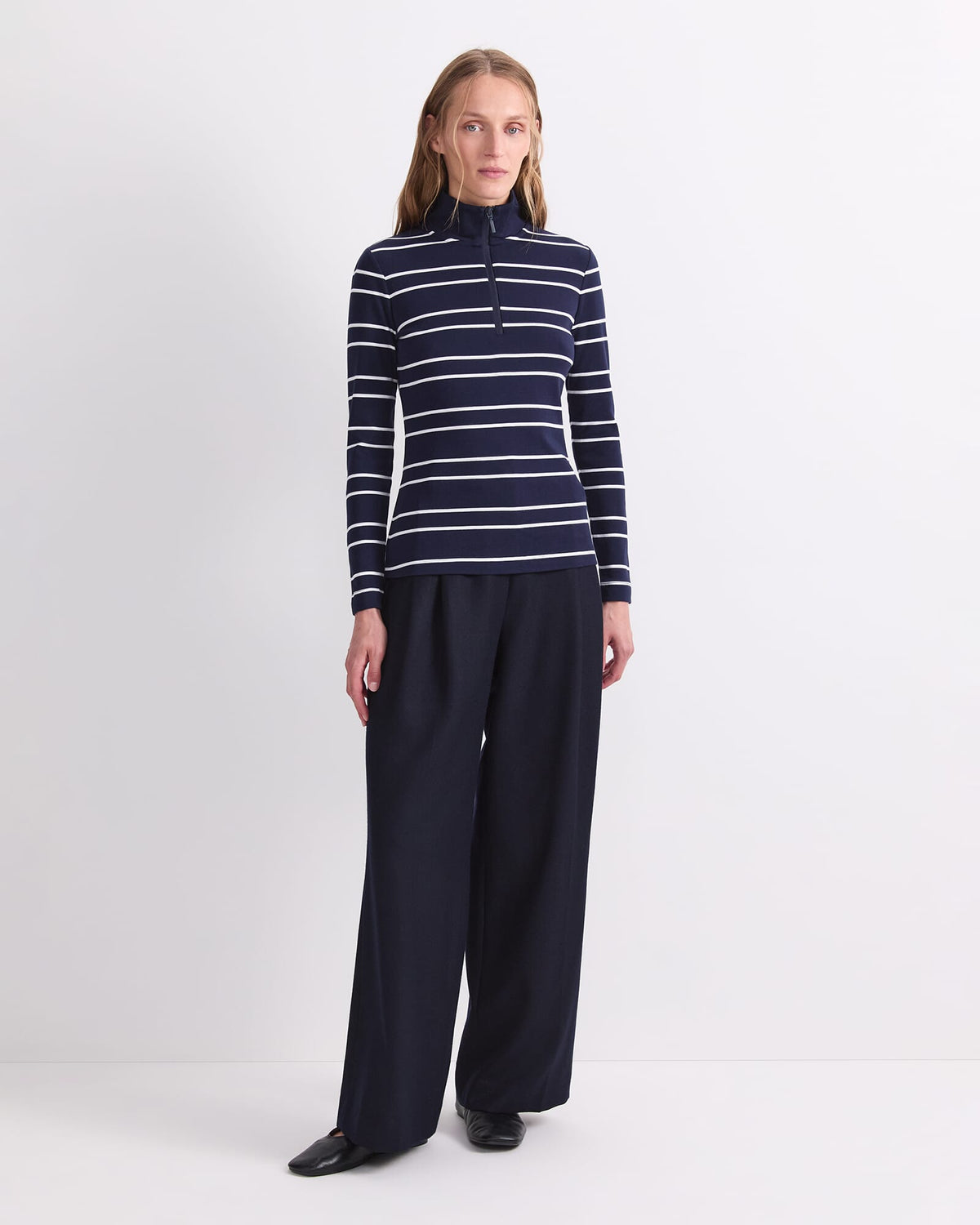 Lucy Stripe Zip Funnel Neck