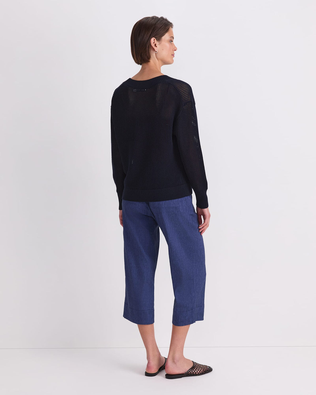 Cotton Crochet V-Neck Knit