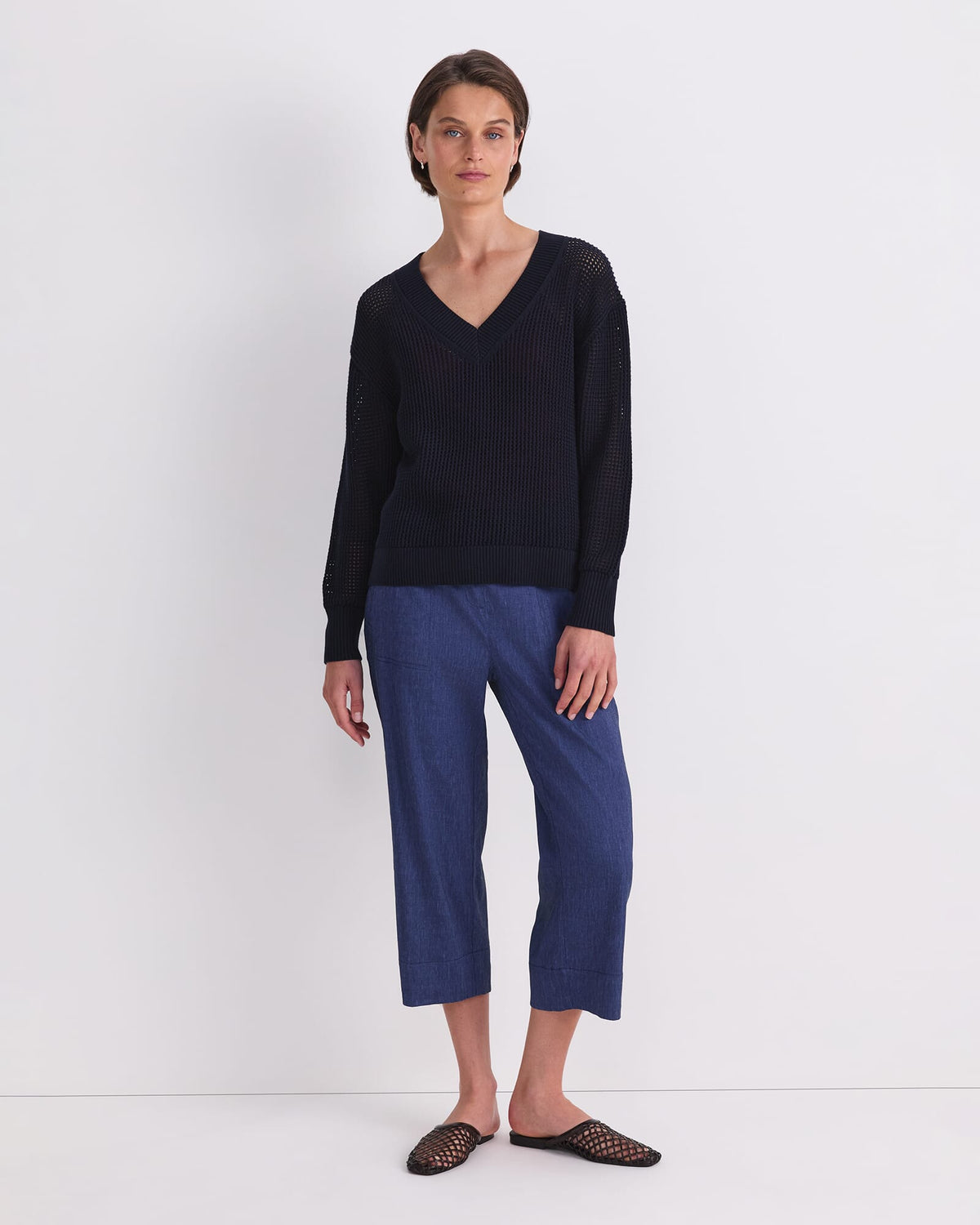 Cotton Crochet V-Neck Knit