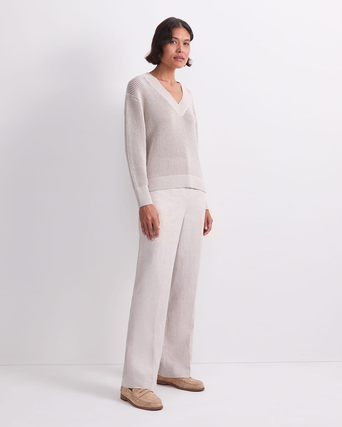 Cotton Crochet V-Neck Knit
