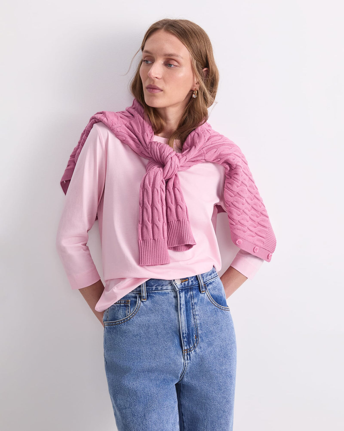 Mercerised Cotton Three Quarter Sleeve Tee