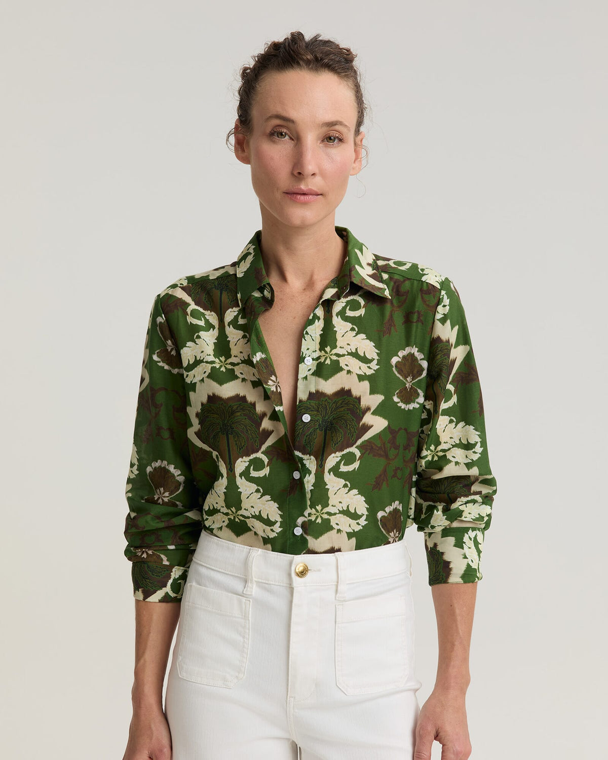 Palm Print Cotton Silk Shirt