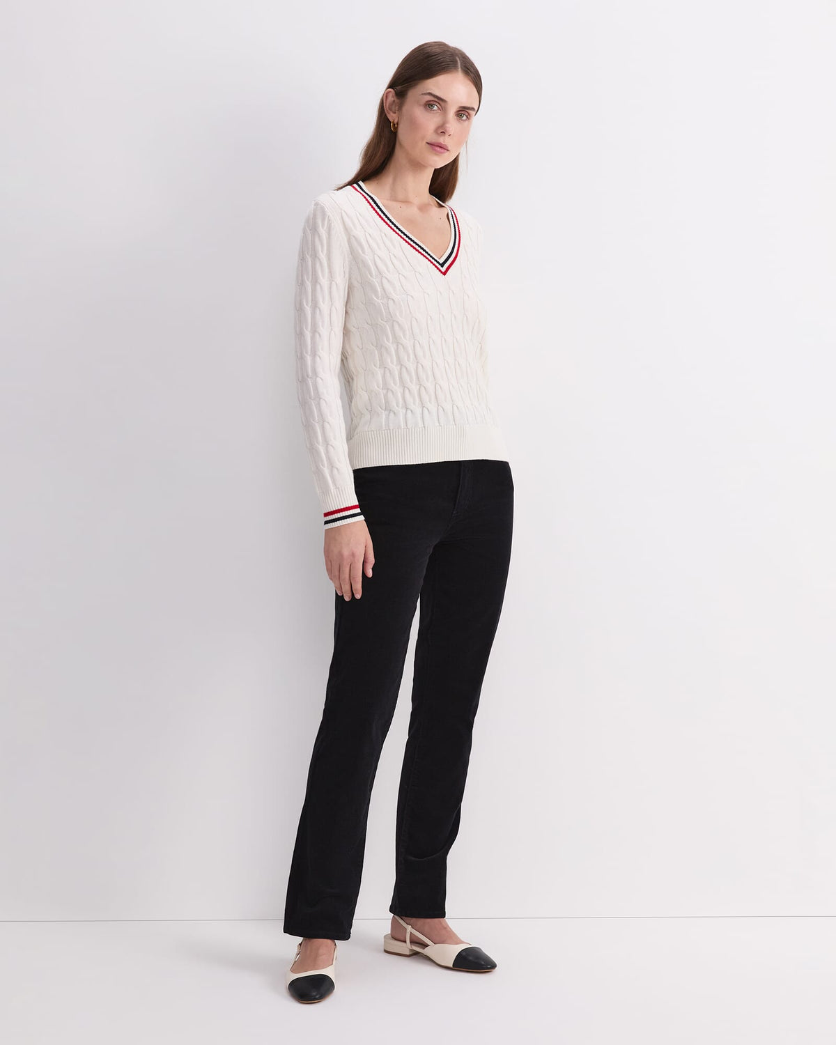Merino Cable V-Neck Sweater