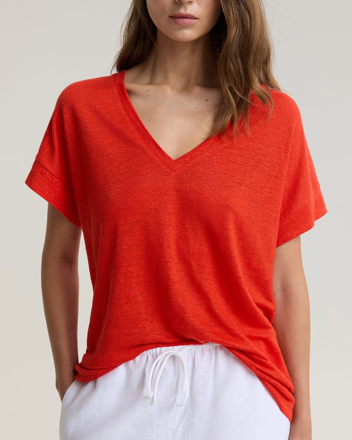 Tonia V-Neck Linen Tee