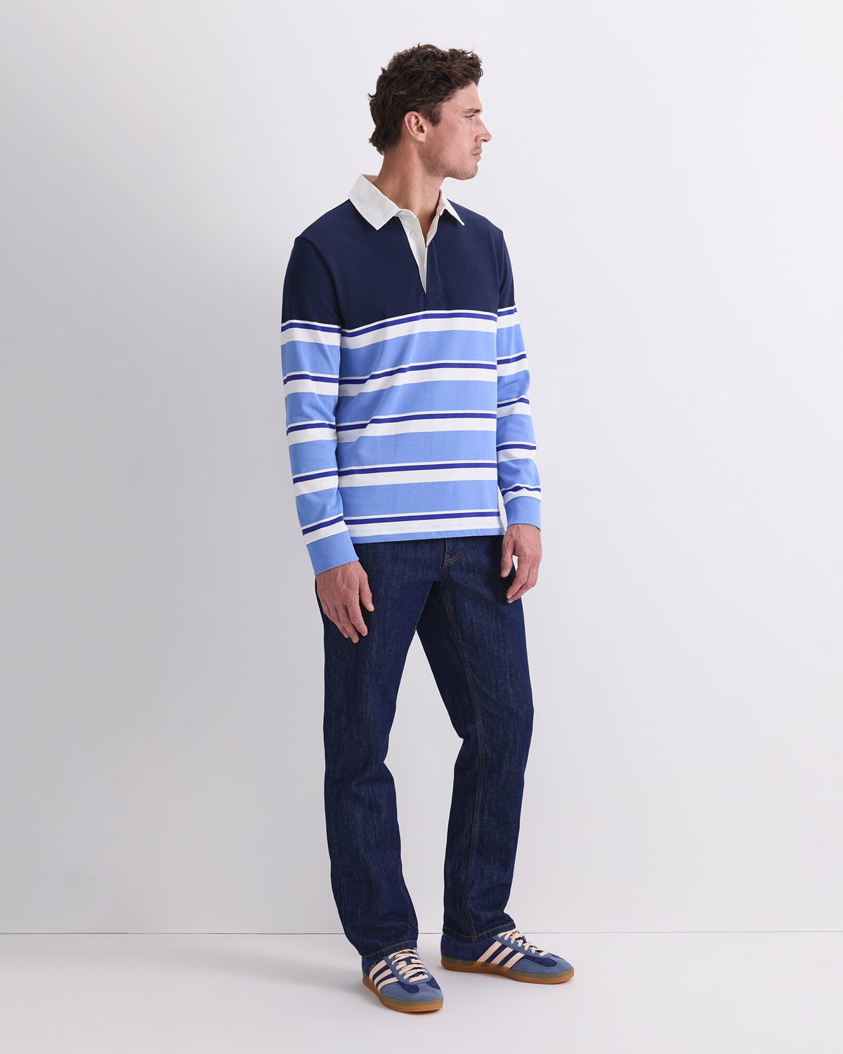 Long Sleeve Stripe Rugby Polo